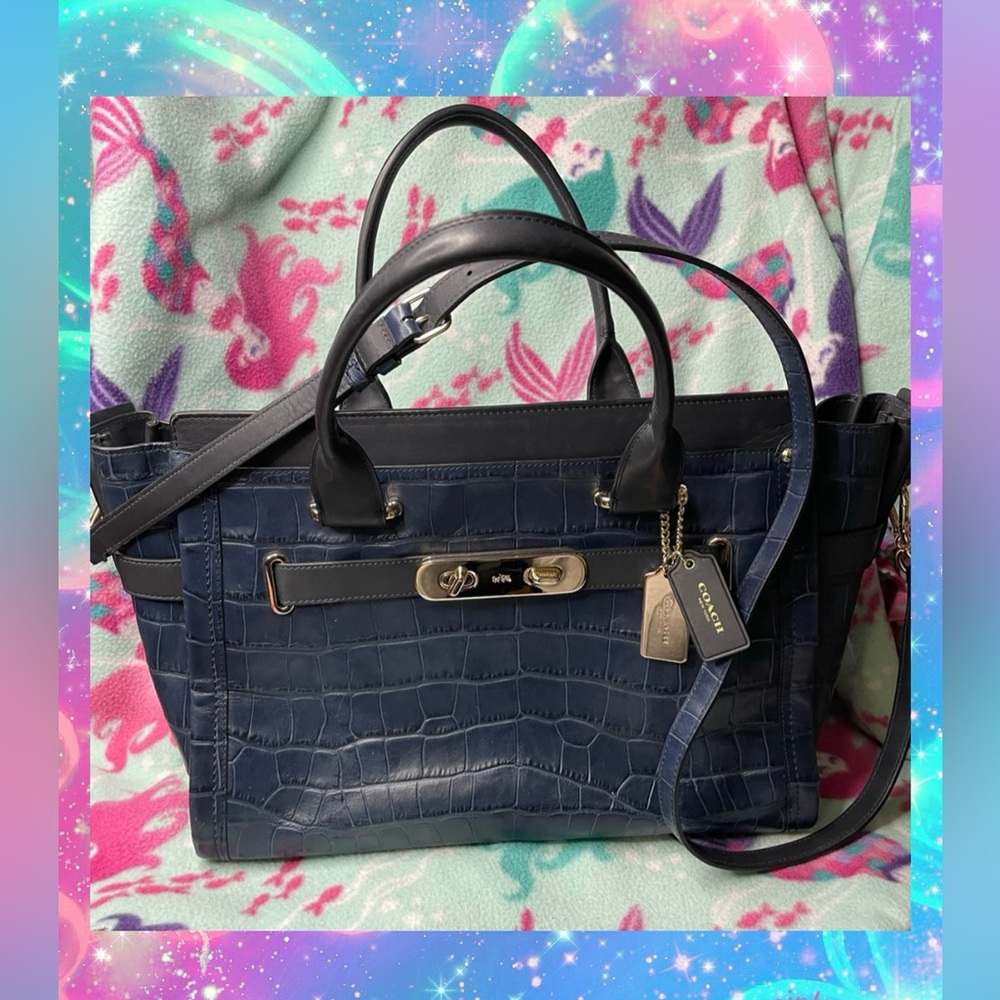 COACH blue/gold swagger tote bag